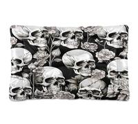 Waassud Tapis épais antidérapant et résistant à la mastication pour chiens et chats - Tapis de cage doux et lavable - Motif tête de mort et rose - 91,4 x 61 cm