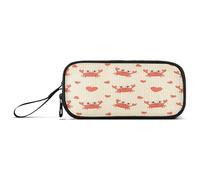 Waassud Trousse à crayons en nylon avec fermeture éclair - Grande capacité - 3 compartiments - Motif crabes et cœurs