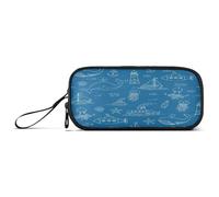 Waassud Trousse à crayons en nylon avec fermeture éclair - Grande capacité - Motif baleines et voiliers - 3 compartiments