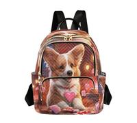 Waassud Valentine Corgi Sac à dos pour femme léger et décontracté matelassé Sac à dos de voyage tendance pour le travail, la gym, l'université Taille S, multicolore, S, Moderne