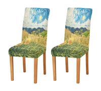 Waassud Van Gogh's Fields Lot de 2 housses de chaise extensibles lavables pour chaises de cuisine et de salle à manger