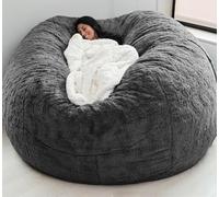 WaaYb Sac de Haricot, Couvercle de Chaise de Haricot en Fourrure géante pour Les Enfants Adultes (sans Remplissage) Meubles de Salon Big Round Soft Fluffy Faux Fur Furbag Sofa Lit Dark-Grey 6FT