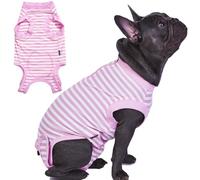 Wabdhally Combinaison de Convalescence chirurgicale pour Chien Femelle de Taille Moyenne, Coton peigné Doux, Combinaison rayée Rose à Fermeture éclair, Taille M