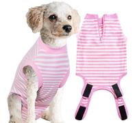 Wabdhally Combinaison de convalescence chirurgicale pour chiens de petite taille, chiennes et chats, coton peigné doux, grenouillère rose rayée, taille XS
