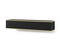 Wabi Meuble TV suspendu 180 cm - Meuble TV moderne avec façade fraisée en MDF - Meuble bas avec 2 portes pour salon (noir mat)