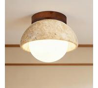 Wabi-Sabi ge Plafonnier Travertin Jaune Naturel - E27/G9 LED Pierre Lampe pour Chambre à Coucher Salle à Manger Cuisine Couloir - Solution D'éclairage Maison Créative