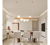 Wabisabi Lustre Moderne Lampe Créative Réglable E27 Bois Métal Luminaire Cinq Têtes Plafonnier pour Cuisine Salle à Manger Salon Bar Restaurant Couloir