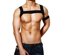 Wablissia Harnais élastique pour homme, bretelles élastiques, liant les muscles du corps, dos nu, ceinture pour fête, festival, cosplay, costume, lingerie Gay Pride blanche (noir)