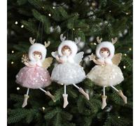 Wablissia, Lot de 3 décorations de renne faites à la main, poupées d'ange pastel, avec bois de bois pailleté, pour décoration de sapin de Noël, boules à suspendre en tissu de 22 cm, pour la maison