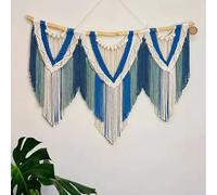 WABMJGW Grande tenture Murale en macramé Bleu bohème tissé, Tapisserie Murale en Corde de Coton tissée à la Main, décoration Murale Chic pour Chambre, Jardin, Bureau,Q-51.18 x 35.43 in