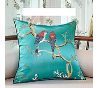 WABMJGW Housses de Coussin en Satin, Lot de 2, Housses de Coussin en Jacquard brodées d'oiseaux décoratifs Arts, Housses de Coussin Super Douces et Confortables,Lake Blue-45x45cm