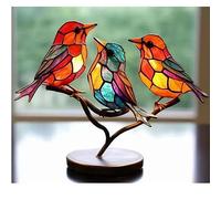 WABMJGW Oiseaux en vitrail, Oiseaux tachés sur Branche, en métal Fin et Effet de Verre, décorations de série d'animaux d'oiseaux, Ornements de Bureau, décoration de Maison,Three Birds B