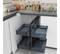 WABMJGW Organiseur d'angle Coulissant pour Armoire de 800 mm/900 mm, Rangement d'angle à 2 Niveaux pour Placard de Cuisine, Organisateur d'étagères coulissantes avec 4 paniers, Hauteur réglable,A-800
