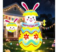 Wabolay Décoration de Pâques gonflable Pop Up and Down - 1,8 m - Lapin éclaté des œufs colorés - Décoration de cour gonflable avec lumières LED - Décoration de vacances d'intérieur - Pour fête