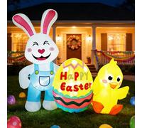 Wabolay Décorations de Pâques gonflables d'extérieur de 1,5 m avec œufs colorés, lapin géant gonflable, décoration de cour, lumières LED, décoration de vacances à l'extérieur, décoration printanière