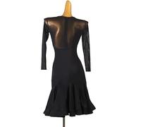 WABVAB Manches Longues cha cha Performance Costume Classique Salsa Latin Danse Robes de Tango féminin.,Noir,M