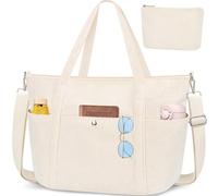 WACCET Sac a Main Femme en Velours Côtelé, Sac Fourre Tout Femme avec Fermeture Éclair et Bandoulière Réglable Grande Capacité Sac Cabas pour Travail, Voyage, et Usage Quotidien