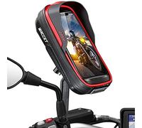 WACCET Support Telephone Moto Rétroviseur Support Telephone Scooter Étanche Rotatif 360° Détachable avec Écran Tactile Pare-Soleil Support Smartphone Moto pour Téléphone 4,5-7,0 Pouces (Rouge)