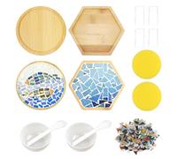 WACH AUF 4 Pièces Sous-Verre Mosaïque Kit avec 250g Pierres Colorées Mélangées + 2 Bols + 2 Cuillères + 2 éponges + 4 Paires Gants, DIY Mosaïque Dessous Verre Kit d'artisanat sous-verre pour Plateau
