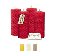 Wachsmann Lot de 4 bougies pilier de Pâques 100 % cire d'abeille roulées à la main fabriquées en Allemagne - Bougies en cire d'abeille - Bougies au miel - 6 heures de combustion