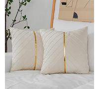 WACOMECO Lot de 2 Housses de Coussin décoratives en Velours Doux pour canapé, Salon, décoration d'intérieur, Blanc crème, 45,7 x 45,7 cm