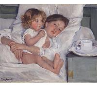 WACTWJNA Peinture à L'huile Classique Toile Murale Art Photos Imprimer Affiche Petit-déjeuner au lit par Mary Cassatt Abstraite Affiche pour la Décoration Intérieure 60x90cm