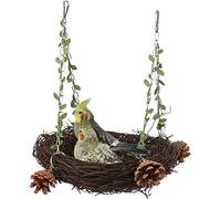 WACURRENTHYD Nid en rotin naturel pour perroquet, perruche, cacatoès, ara, amazone, inséparable, pinson, canari, perruche, perchoir (taille L)