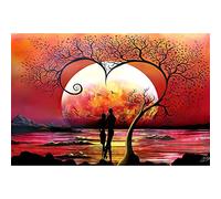 WACYDSD Puzzle en Bois 1000 Pièces pour Adultes, Couple Romantique sous Arbre en Cœur, Coucher de Soleil Paysage, Cadeau Saint-Valentin, Décoration Murale 75x50cm