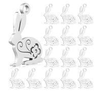 Wadakada 20 PCS Charms en Acier Inoxydable en Forme de Lapin, Métal avec Fleur Creuse, Petits Charms en Métal d'animaux, Argentés