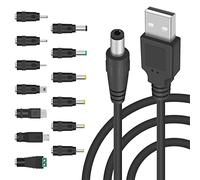 Wadakada 5V DC 5.5 2.1Mm Jack Câble de Charge Cordon d'alimentation, Câble d'alimentation USB vers DC avec 13 Adaptateurs de Connecteurs de Prises Interchangeables