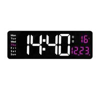 Wadakada Horloge Murale Numérique à LED de 16 Pouces Télécommandée avec Double Alarme et 8 Couleurs RVB pour Les Maisons Modernes