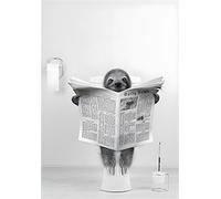 WADBTP Décoration de Salle de Bain Moderne en Noir et Blanc avec Image de Vache, Affiche de Décoration Murale pour Toilette, Vache lisant un Journal à la Maison, Sans Cadre (Vipère, 50X70CM*1)