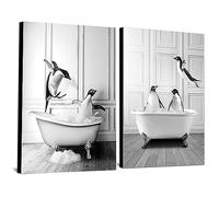 WADBTP Lot de 2 tableaux de salle de bain, images en noir et blanc, animaux amusants dans la baignoire pour salon, salle de bain, chambre à coucher, décoration sans cadre, 2 pièces DW1, 2 pièces - 20