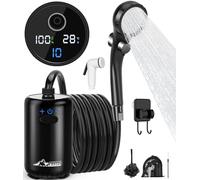 WADEO Douche de Camping Portable, Affichage Numérique Intelligent, 10 Vitesses de Commutation, Autonomie de 175 Min, Rechargeable, IPX7 étanche pour Camp, Randonnée, Voiture, Bain des Animaux (Noir)