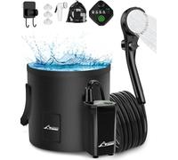 WADEO Douche Portable pour Camping, Douche électrique Extérieure Rechargeable avec Affichage Numérique Intelligent, Seau Pliable 20L, Deux Pommeaux de Douche pour Camping, Randonnée, Voyage (Noir)