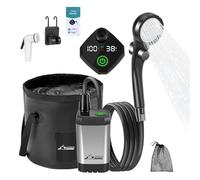 WADEO Douche Portable pour Camping, Douche électrique Extérieure Rechargeable avec Affichage Numérique Intelligent, Seau Pliable 20L, Deux Pommeaux de Douche pour Camping, Randonnée, Voyage (Grise)