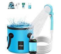 WADEO Douche Portable pour Camping, Douche électrique Extérieure Rechargeable avec Affichage Numérique Intelligent, Seau Pliable 20L, Deux Pommeaux de Douche pour Camping, Randonnée, Voyage (Bleu)