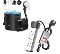 WADEO Douche Portable pour Camping et Thermoplongeur Électrique 2500W, Douche électrique Extérieure Rechargeable avec Affichage Numérique Intelligent, Seau Pliable