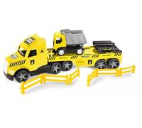 Wader 36421 - Magic Truck remorque surbaissée avec Benne, barrières et rampes, Taille env. 79 cm, pour Enfants à partir de 3 Ans, Convient comme Cadeau pour Jeux créatifs
