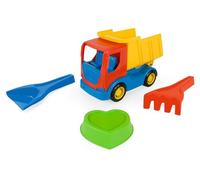 Wader 70421 - Tech Truck Kipper avec Set de Jouets de Sable, Benne, Pelle, râteau et Moule à Sable, 4 pièces, pour Enfants à partir de 12 Mois, Convient comme Cadeau pour des Jeux créatifs