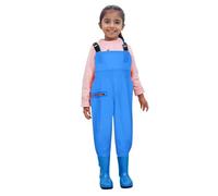 Waders pour garçons et filles - Pantalon de pluie imperméable avec bottes, bretelles junior, bottes de pluie, semelle antidérapante, bottes en caoutchouc pour adolescents de 2 à 15 ans