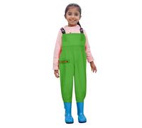 Waders pour garçons et filles - Pantalon de pluie imperméable avec bottes, bretelles junior, bottes de pluie, semelle antidérapante, bottes en caoutchouc pour adolescents de 2 à 15 ans