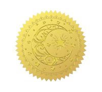WADORN 100 pièce Étoiles Lune Feuille Relief Autocollant, 5cm Rond Doré Enveloppe Astrologique Autocollant Relief Étiquette Autocollante pour Carte D'Invitation Diplôme Récompense