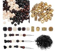 WADORN 1005 pièce Ensemble de Perles en Bois pour Cheveux, 450 gros Trou de Tonneau en Bois et Perles Européennes en Vrac 50 élastiques à Cheveux Noirs pour Bracelets Collier