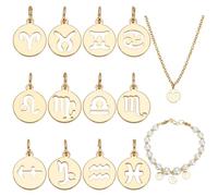WADORN 12 breloque 14 constellations Plaquée Or 12 carats Pendentifs Signe du Zodiaque Pendentifs Ronds et Plats Breloques Astrologiques pour Colliers Bracelets Fabrication de Bijoux Artisanaux
