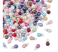WADORN 120 pièce Breloque en Acrylique Imitation Perle, 10 couleurs 8mm Breloques Rondes en Perles Nacrées avec Boucles Pendentifs en Fausses Perles de Couleurs Assorties pour Fabrication de Bijoux