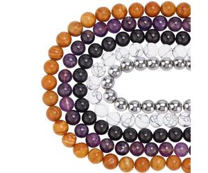 WADORN 125 pièce 5 styles Perles en Cristal Naturel de Couleurs Mélangées, 8mm Perles Rondes en Pierre Précieuse Véritables Perles D'Espacement en Obsidienne Naturelle et Améthyste pour Collier