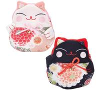 WADORN 2 couleurs Porte-Monnaie Maneki-Neko de Style Japonais, Porte-Monnaie Chat Porte-Bonheur, 2 pièce Mini Support de Pochette à Fermeture Éclair, Style Japonais pour Étui de Maquillage, 12x10x2 cm