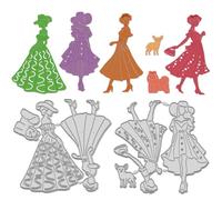 WADORN 2 pièce Femme et Chien Matrice de Découpe en Métal, Élégantes Femme Matrices de Découpe en Métal Dame Robe Outil de Gaufrage en Acier au Carbone pour DIY Album Cartes Scrapbooking