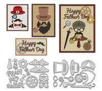 WADORN 2 pièce Matrice de Découpe de Joyeuse Fête des Pères, Matrices de Découpe Vintage de Homme Chapeau Cravate Costume Matrice de Pochoirs de Gaufrage de Barbe Horloge pour DIY Carte Scrapbooking